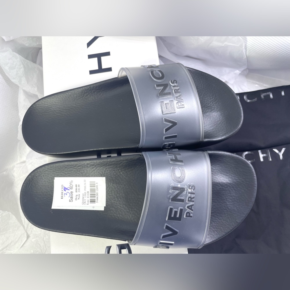 Givenchy Mens Black and Silver Logo Slide Sandals